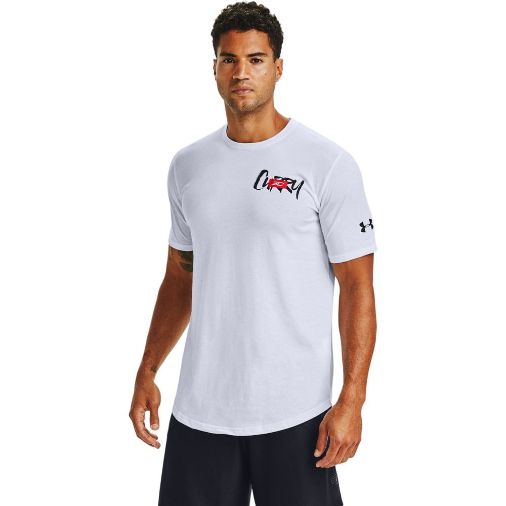 Camiseta de Basquete Masculina Under Armour SC30 Stack Logo Branco Menor preço em Camiseta de Basquete Masculina Under Armour SC30 Stack Logo Branco
