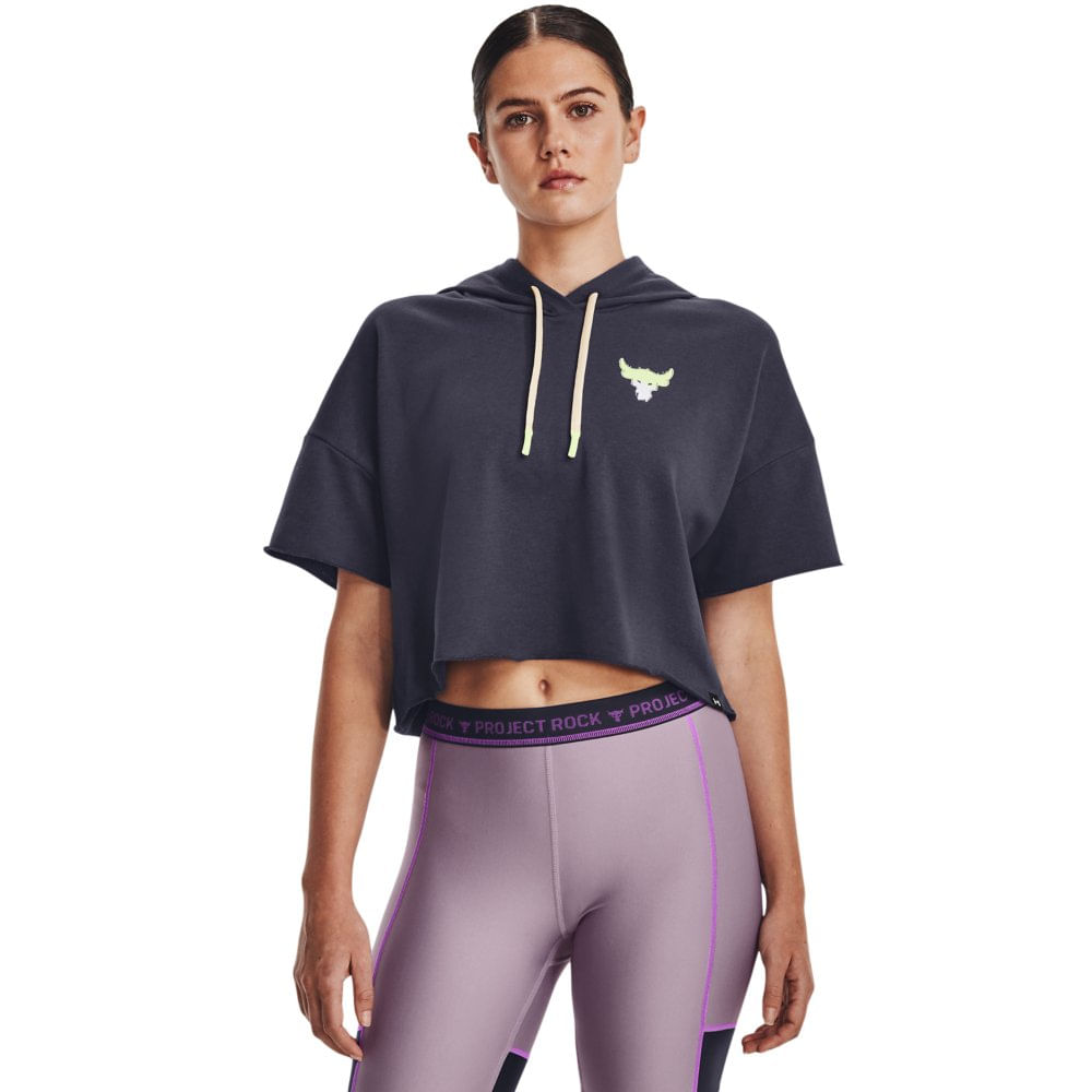 Moletom de treino Manga Curta Feminino Under Armour Project Rock Ter - PP Azul