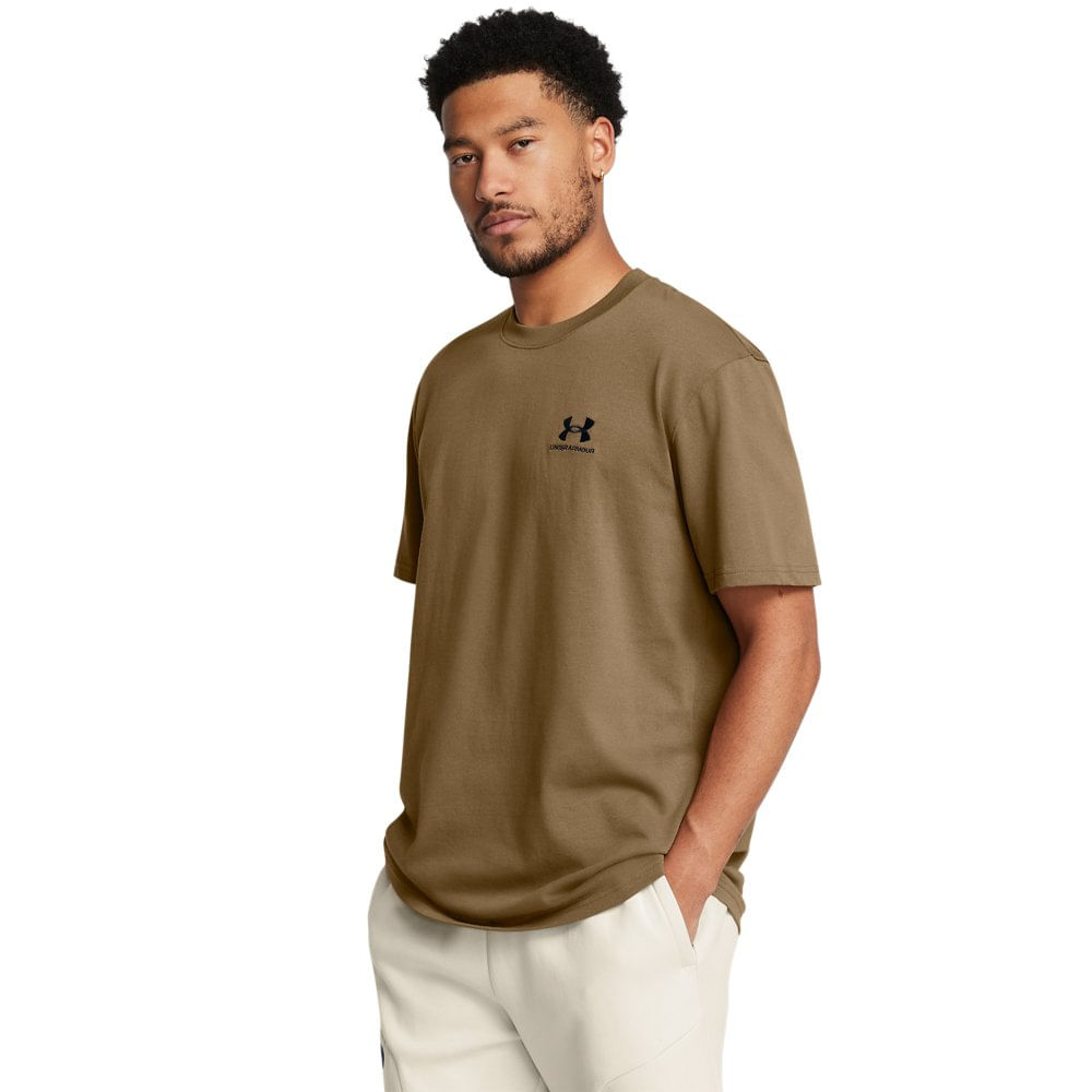 Camiseta de Treino Masculina Under Armour Logo Heavyweight SS - G Marrom