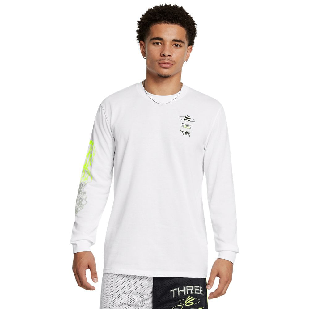 Camiseta de Basquete Manga Longa Masculina Under Armour Curry Verbiage