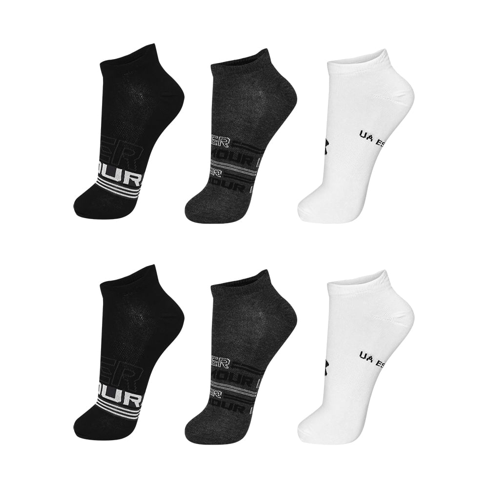 Meia Under Armour Essentials Invisivel - Pacote com 6 pares - 41-44 Preto